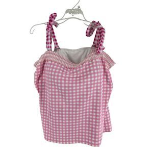 Lands' End x Draper James Pink Gingham Plaid Sleeveless Tankini Top Plus SZ 22W